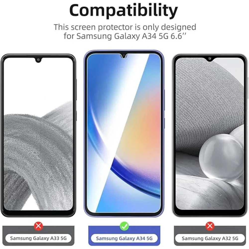 NEW'C 3 Pack Designed for Samsung Galaxy A34 5G, Screen Protector Tempered Glass